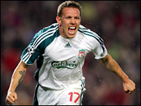 Craig Bellamy scores against Barcelona