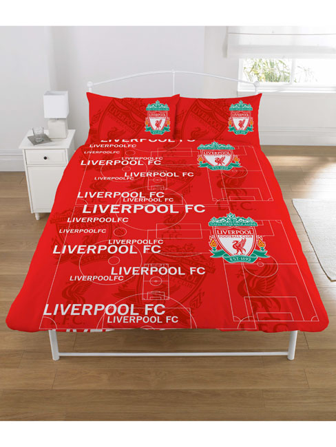 Liverpool FC Double Duvet Cover and Pillowcase 'Pitch' Design
