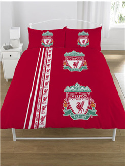 Liverpool FC Football Double Duvet Cover and Pillowcase 'Stripe' Design Bedding