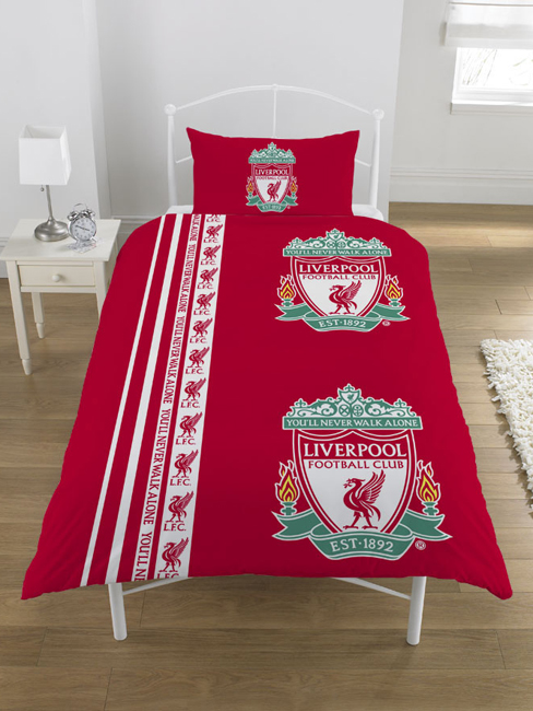 Liverpool FC Football Duvet Cover and Pillowcase 'Stripe' Design Bedding - Special Low Price