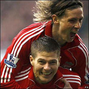 Torres and Gerrard celebrate against Newcastle