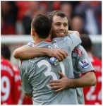 Mascherano and El Zhar celebrate at Old Trafford