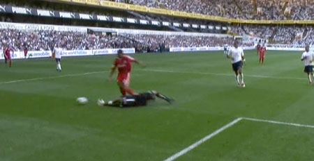 Glen Johnson brought down in the penalty box