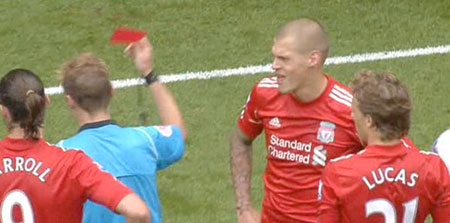 Martin Skrtel sent off against Spurs