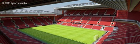 Mock-up of a redeveloped Main Stand and Anfield Road at Anfield