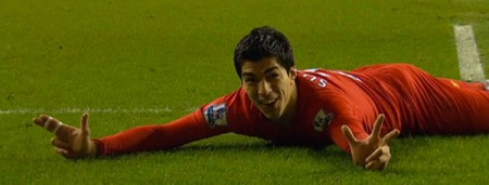 Luis Suarez completes his hat-trick against Wigan