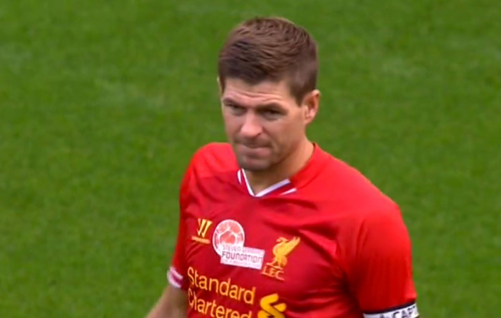 Steven Gerrard prior to Kick Off v Olympiacos