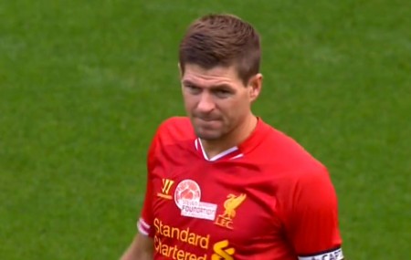 Steven Gerrard prior to Kick Off v Olympiacos