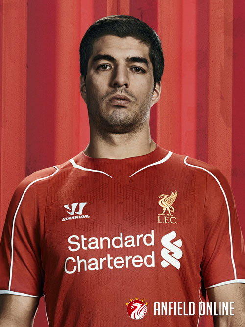 Luis Suarez in the new LFC home kit 2014-15