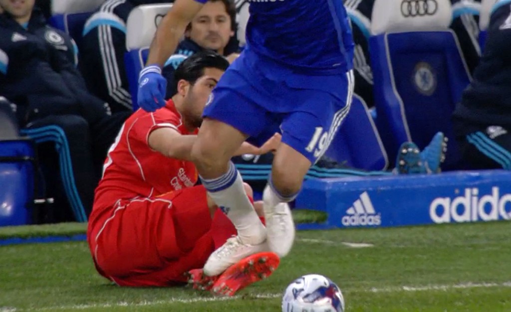 Diego Costa stamps on Emre Can's leg