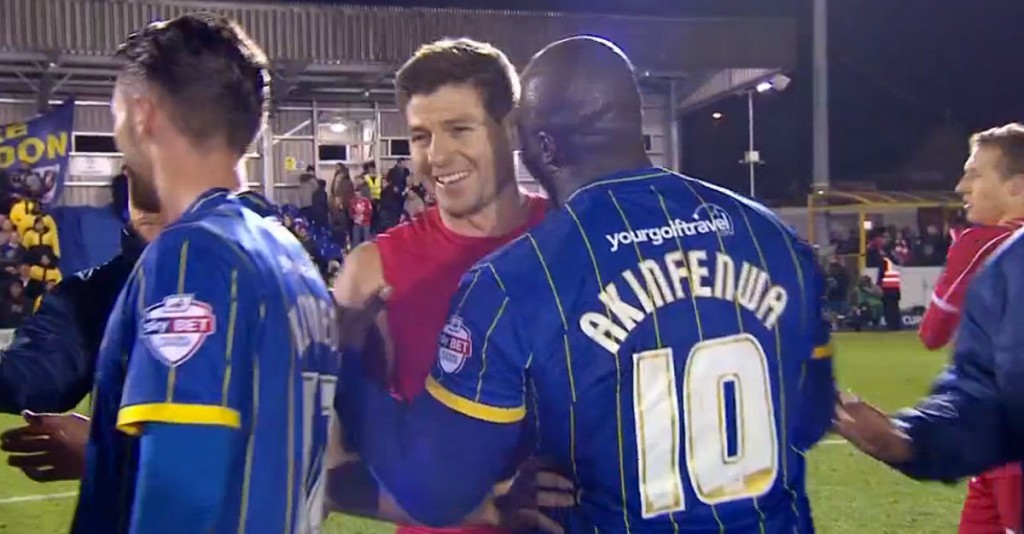 Gerrard scores two goals against AFC Wimbledon