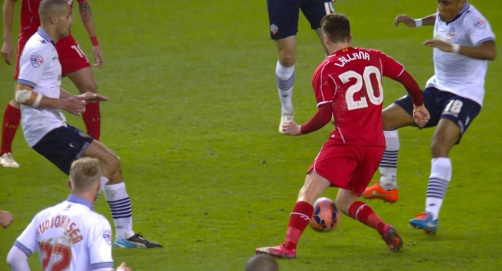 Adam Lallana in action in the Liverpool - Bolton FA Cup 4th Round tie
