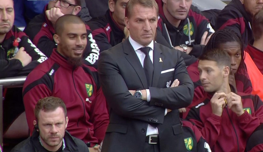 Brendan Rodgers watches on as newly-promoted Norwich earn a point at Anfield