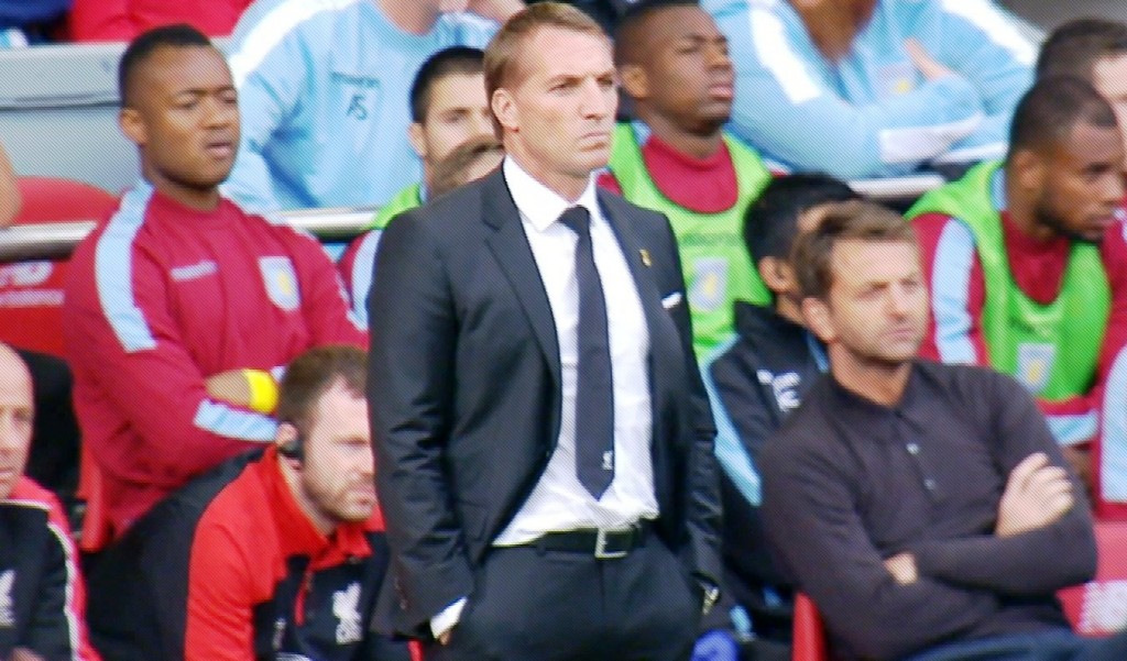 Brendan Rodgers watches on as LFC play Aston Villa