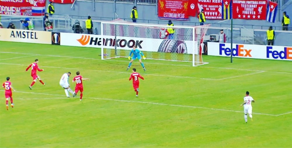 Jordan Ibe scores against Rubin Kazan in front of Liverpool fans