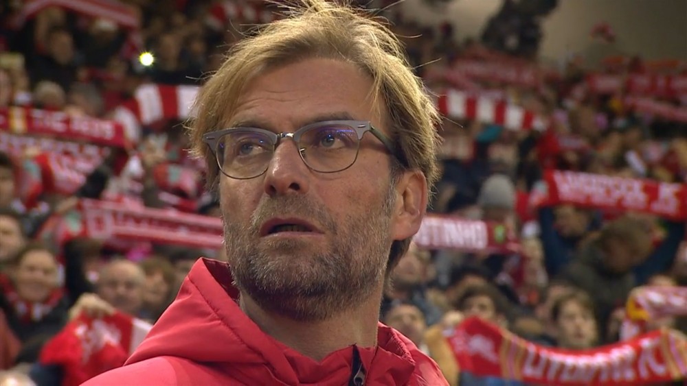 Klopp watches Liverpool fans singing You'll Never Walk Alone