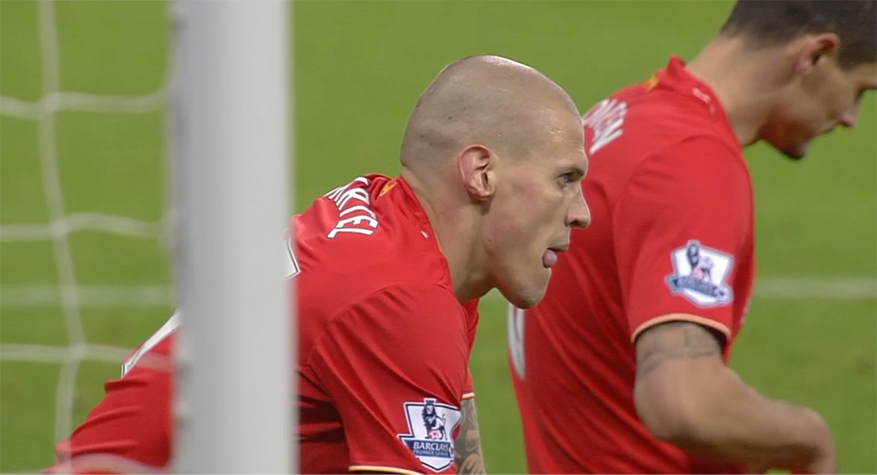 Skrtel deflects Wijnaldum's shot past Simon Mignolet