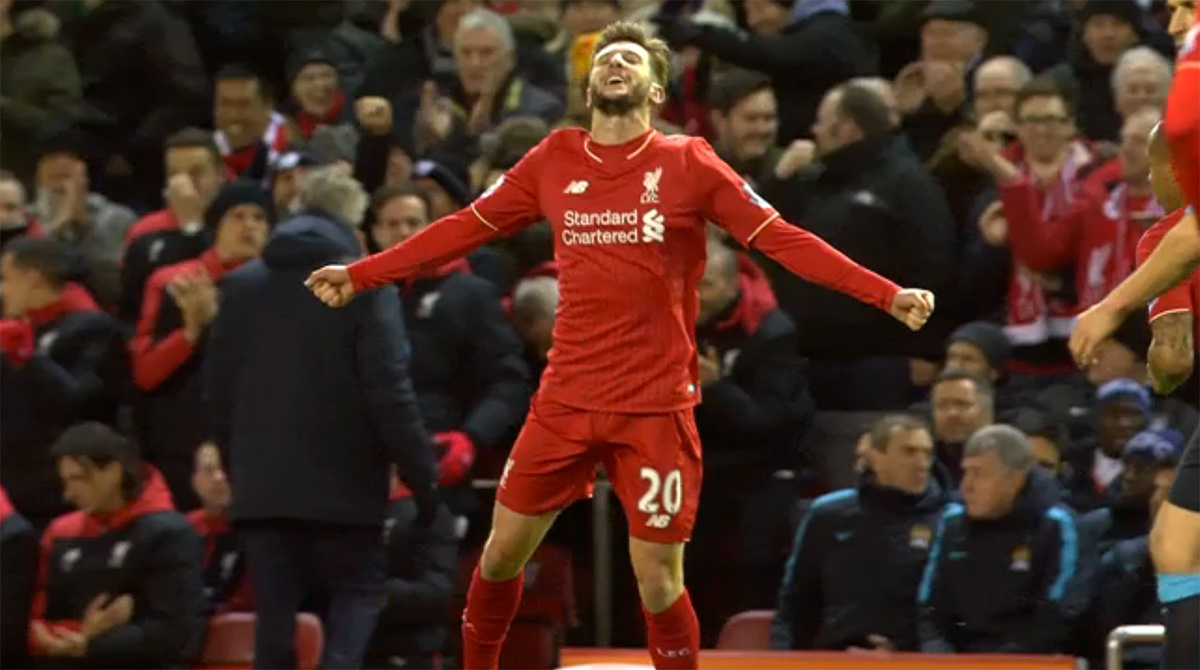 Adam Lallana scores against Man City