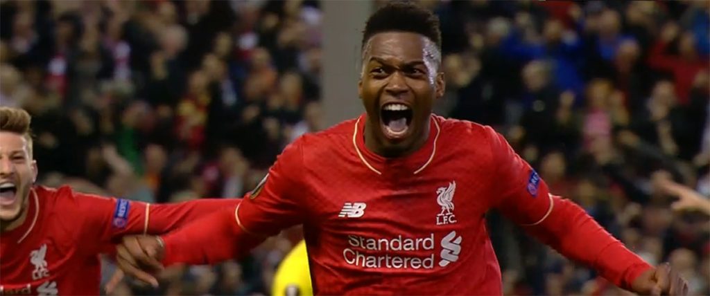 Daniel Sturridge celebrates the second against Villarreal