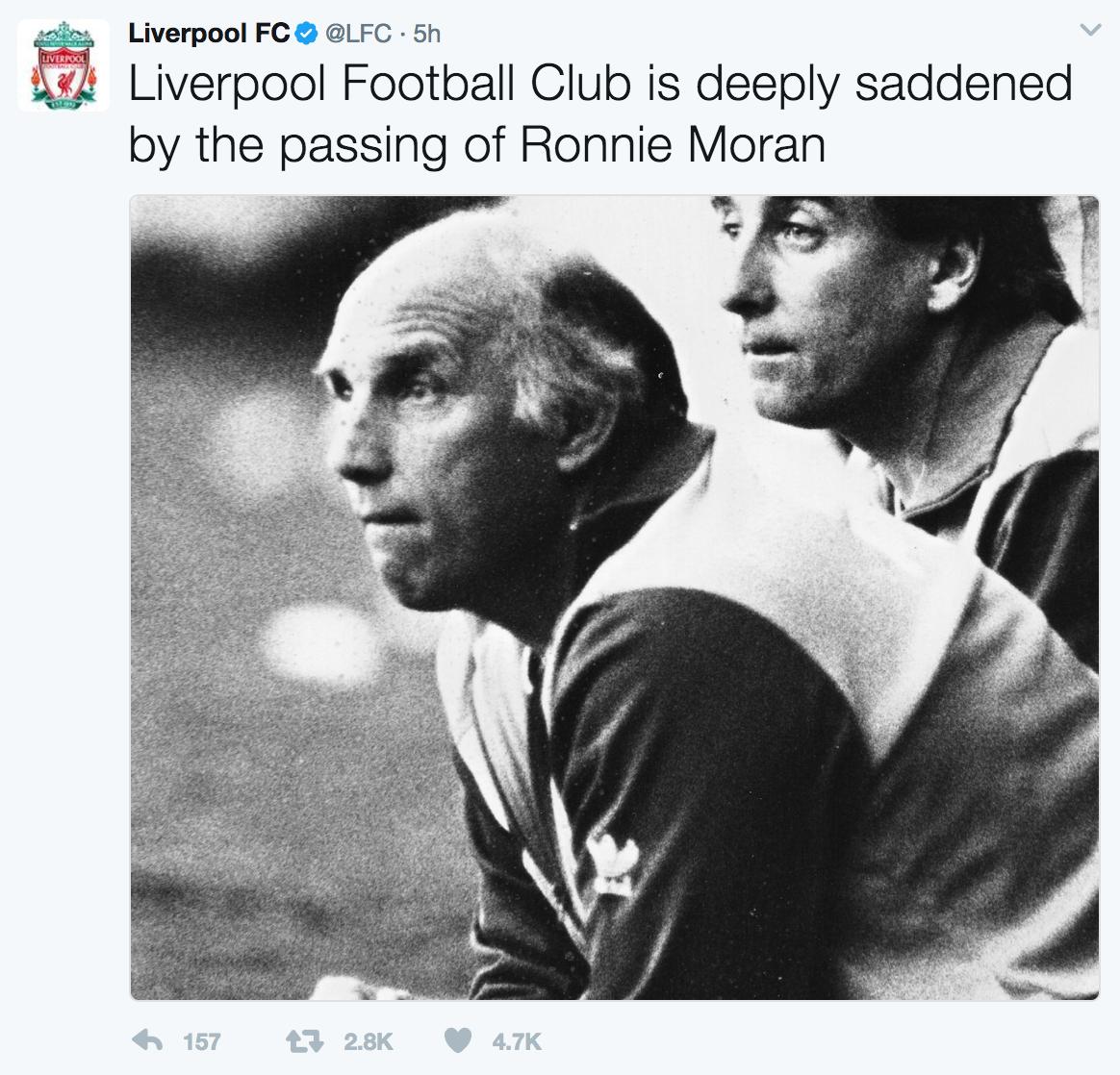 LFC pay tribute to Ronnie Moran