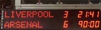 Liverpool 3 - 6 Arsenal scoreboard