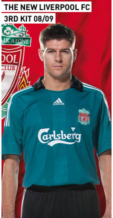 Jamie Carragher with the new LFC European Away Shirt