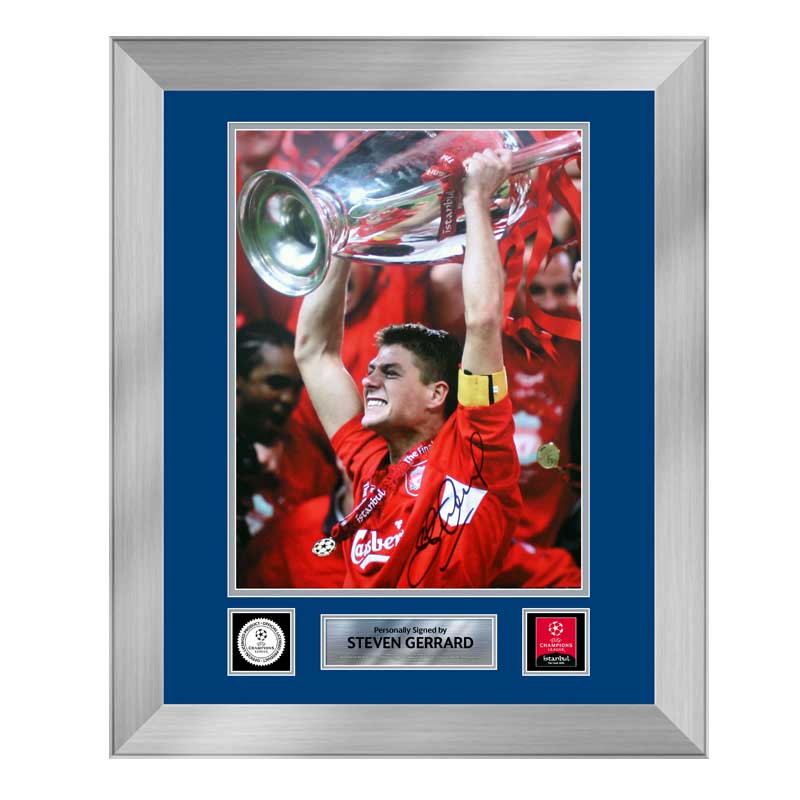 Official UEFA Champions League Steven Gerrard Signed and Framed Liverpool Photo: 2005 Final Official UEFA Champions League Steven Gerrard Signed and Framed Liverpool Photo: 2005 Final