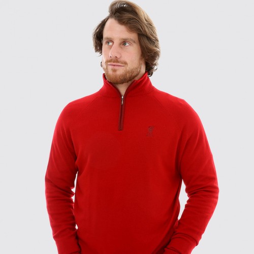 LFC Signature Mens Red Merino 1/4 Zip Jumper