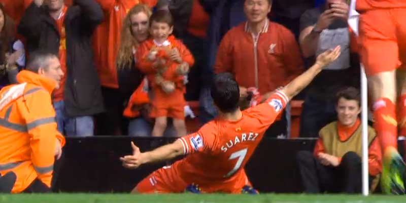 Suarez celebrates on his Anfield return