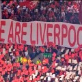 LFC fans hold a mosaic with 5 European cups before kick off