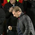 Brendan Rodgers celebrates Liverpool's third goal v Bournemouth