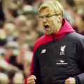 Jurgen Klopp celebrates Benteke's goal against Southampton