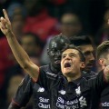 Coutinho celebrates his goal against United
