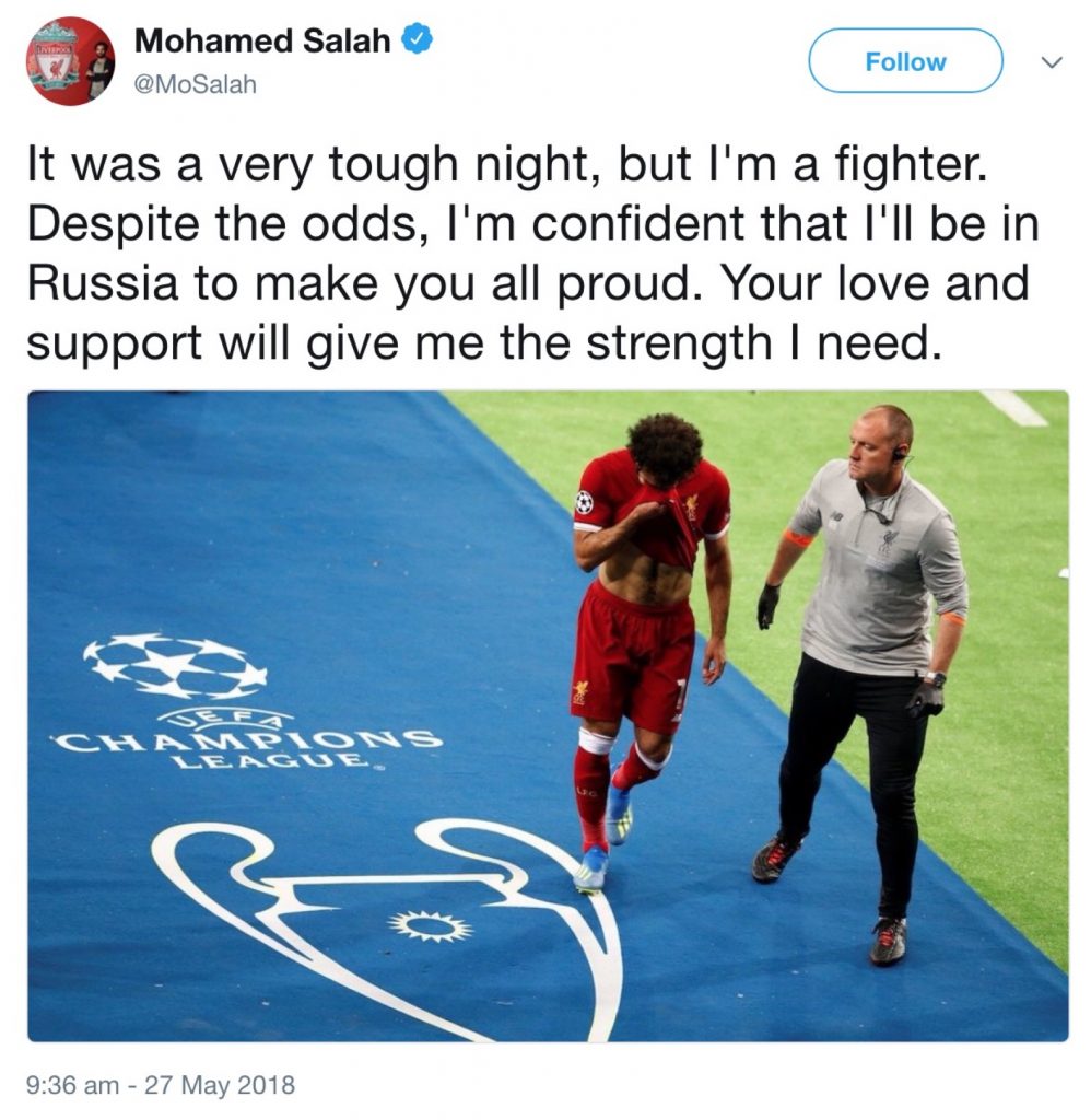 Salah injury tweet Champions League final