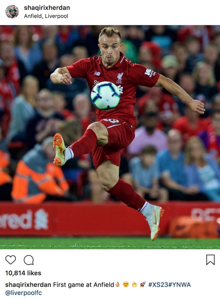 Shaqiri on his Anfield debut / Instagram