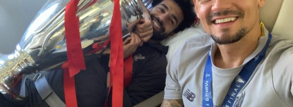 Dejan Lovren and Mo Salah with the European Cup