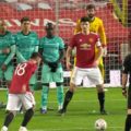 Bruno Fernandes scores a free kick against Liverpool