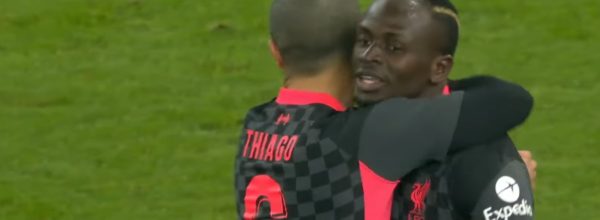 Sadio Mane and Thiago celebrate