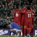 Liverpool score a second goal against Leicester at Anfield