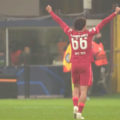 Trent celebrates in the San Siro against Internazionale