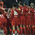 Liverpool players pose for a team photo before the game against Inter Milan at Anfield