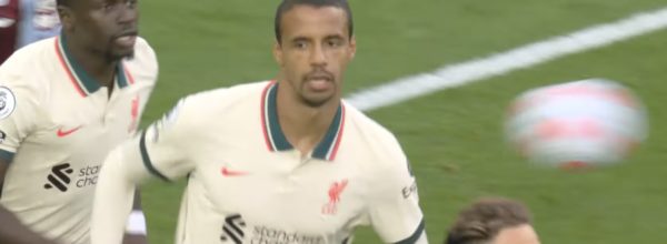 Joel Matip scores his second league goal of the season against Aston Villa