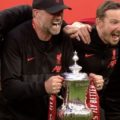 Jurgen Klopp and staff celebrate with the FA Cup