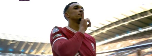 Trent Alexander-Arnold scores the equaliser against Man City
