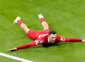 Trent Alexander-Arnold scores the winner in the 4-3 win over Fulham