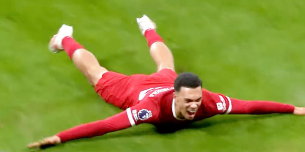 Trent Alexander-Arnold scores the winner in the 4-3 win over Fulham