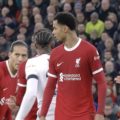 Cody Gakpo and Virgil van Dijk await a corner against Luton 4-1