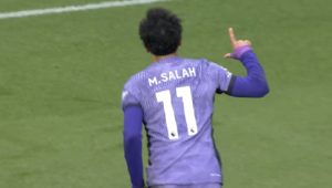 Salah celebrates after making it 3-0 v Brentford (4-1 away)