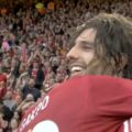 Dominik Szoboszlai celebrates his free kick against Arsenal