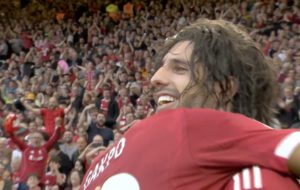 Dominik Szoboszlai celebrates his free kick against Arsenal